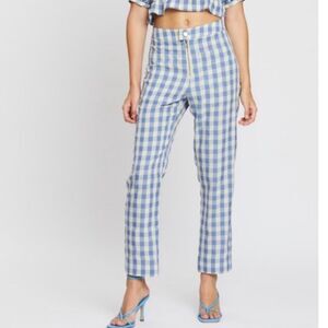 CAPULET Revolve Keeley Plaid Gingham Blue White Straight Trouser Pants L